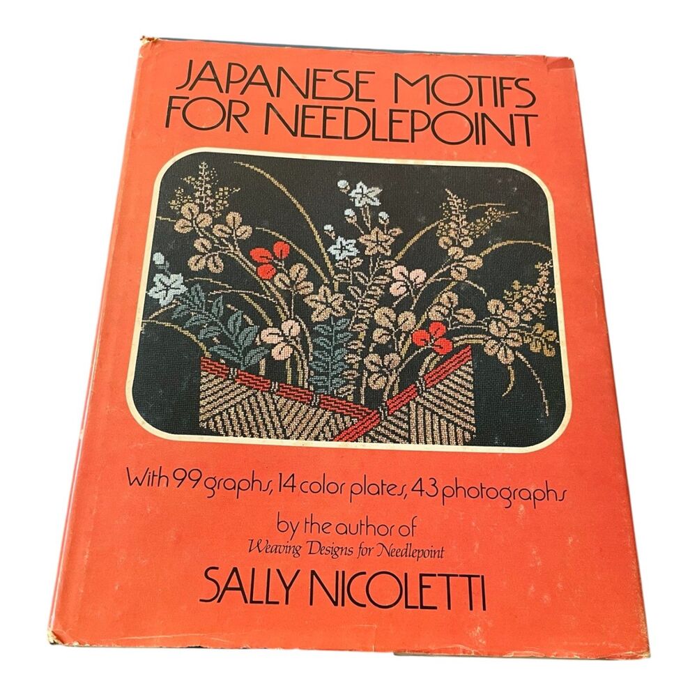 Vintage 1981 Hardback Japanese Motifs for Needlepoint by Sally Nicoletti
